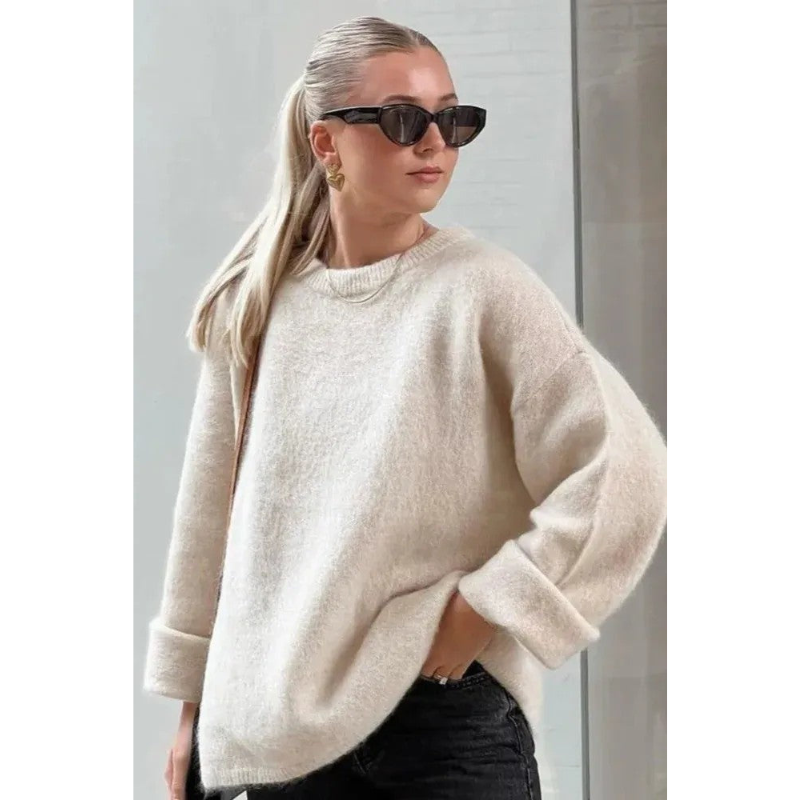 Luxe Fuzzy Trui | Dames | Oversized Gebreid Model met Ronde Hals