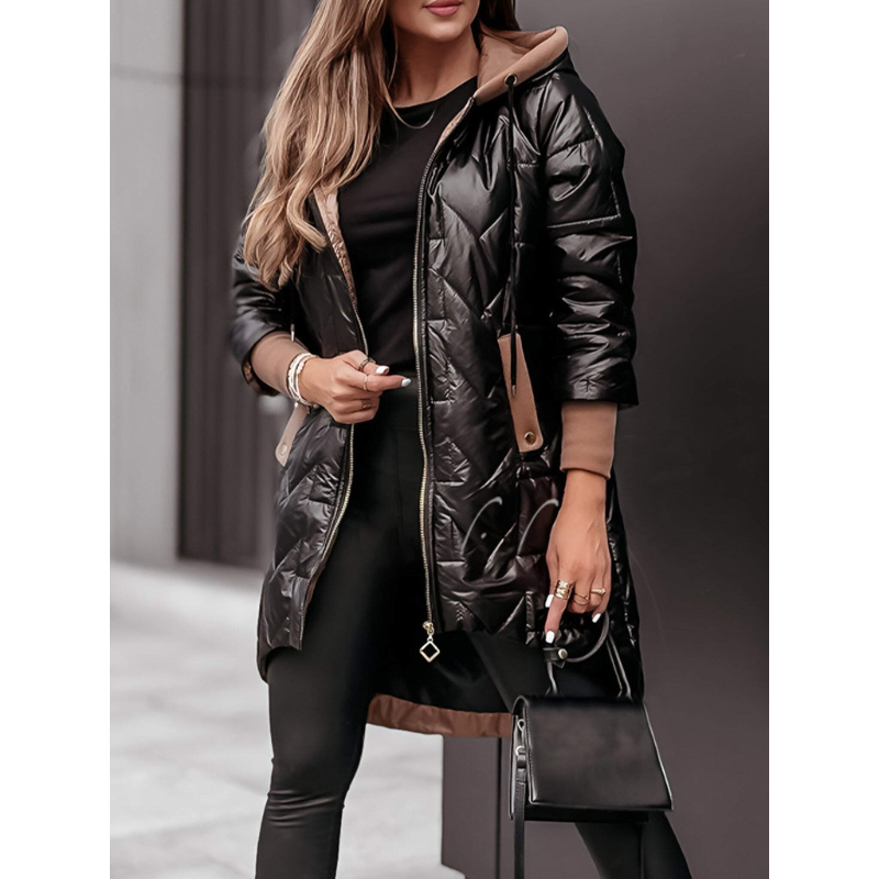Lang damesvest, gewatteerde vest, winter, donsjas, tussenseizoen, warme donsjas, capuchon, vrouwen, softshell jas met capuchon, licht, mouwloos, jas met ritssluiting, zakken, winterjas, F - zwart, XXL