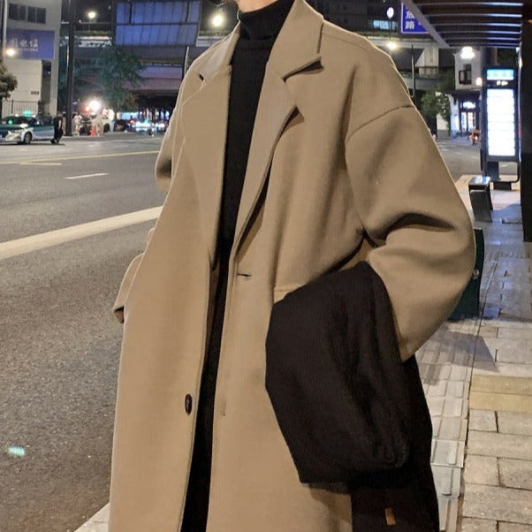 Lange Wol Overcoat – Luxe Herenjas voor Herfst en Winter