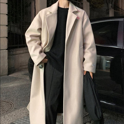 Lange Wol Overcoat – Luxe Herenjas voor Herfst en Winter