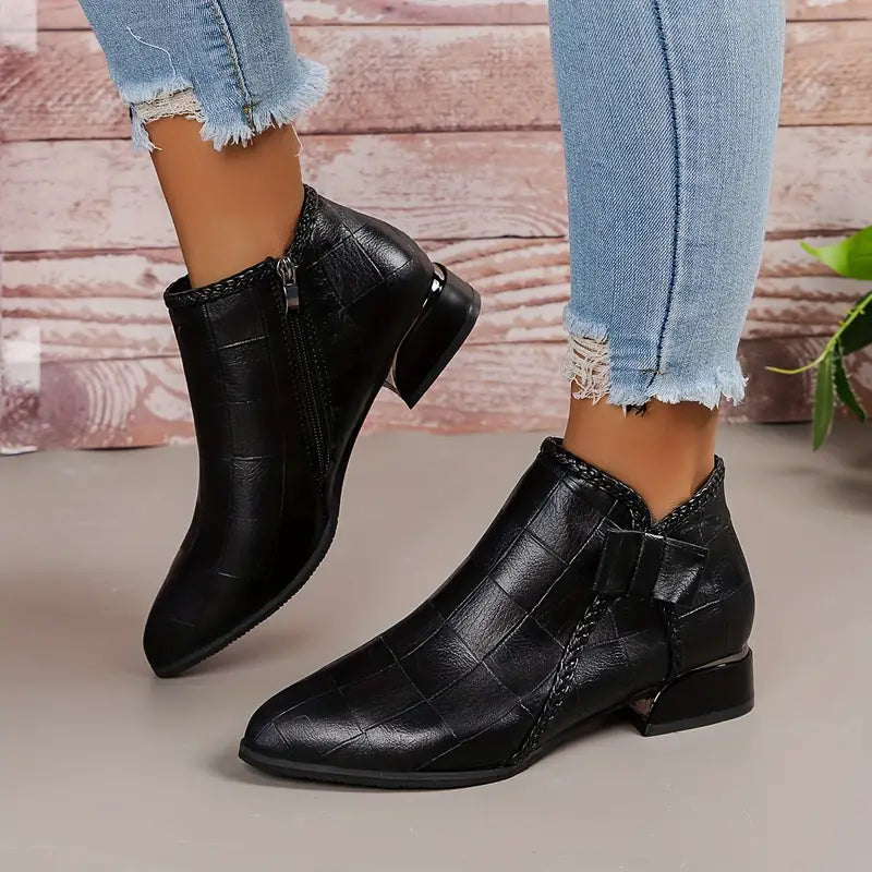 Dames Vegan Leren Enkellaarsjes – Met Rits & Decoratieve Gesp