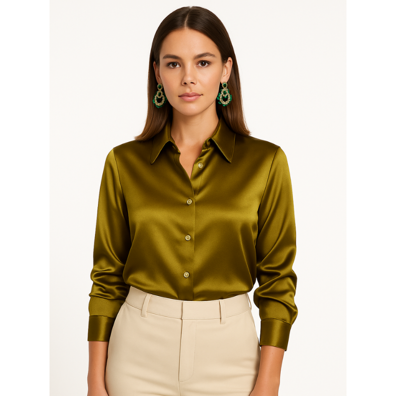 Satijnen Dames Blouse met Knopen – Elegant & Tijdloos