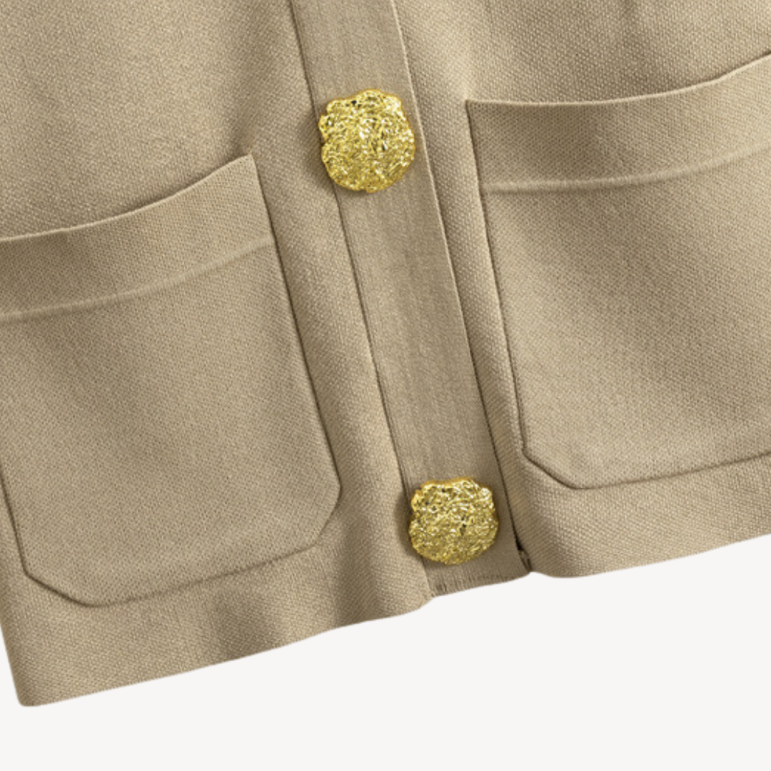 Dames Gebreide Twee-Delige Set – Cardigan & Wijde Pantalon