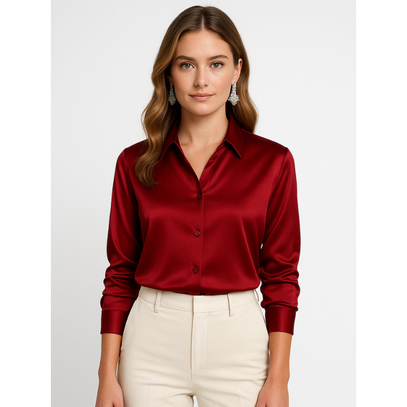 Satijnen Dames Blouse met Knopen – Elegant & Tijdloos