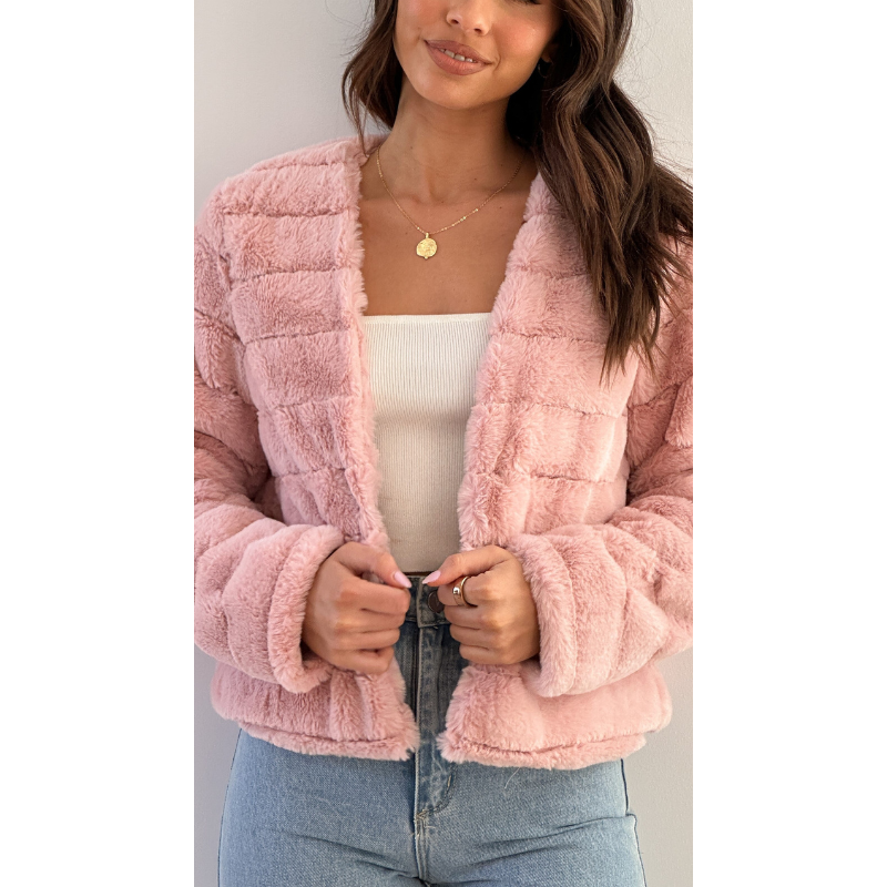 Luxe Cropped Damesjas van Imitatiebont – Modern & Chic