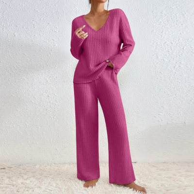 Ribgebreide Lounge Set met V-Hals – Comfort & Stijl