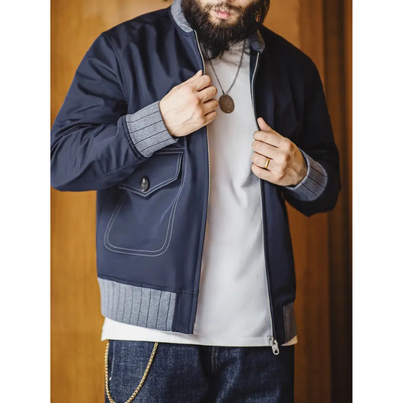 Heren Bomberjack – Navy Blauw met Contrasterende Boorden