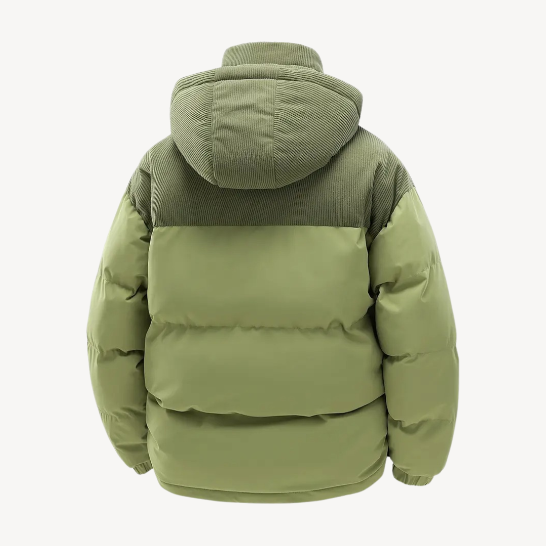Heren Puffer Jas met Corduroy Capuchon – Warm en Stijlvol