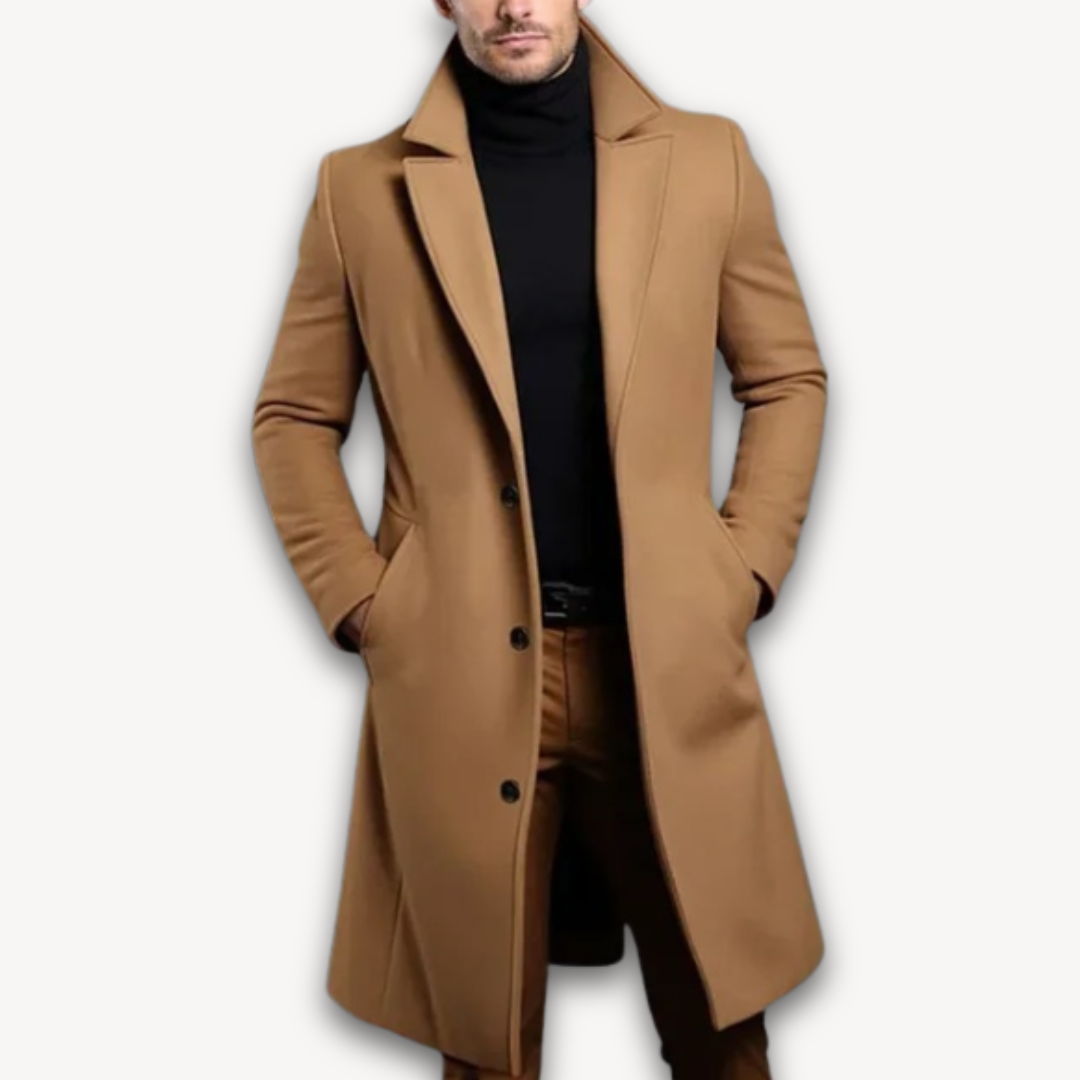 Heren Lange Overcoat – Slim Fit Wolmix Winterjas