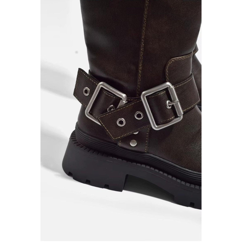 Dames Kniehoge Laarzen met Gesp – Chunky Zool & Retro Look