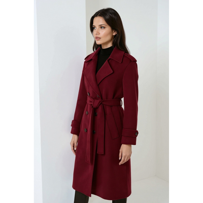 Serena Burgundy Winterjas Dames – Met Ceintuur
