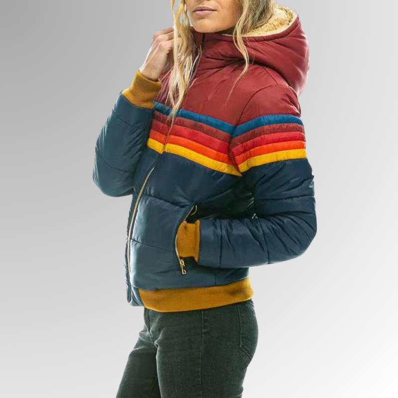 Dames Waterdichte Pufferjas met Capuchon – Kleurblok Winterjas