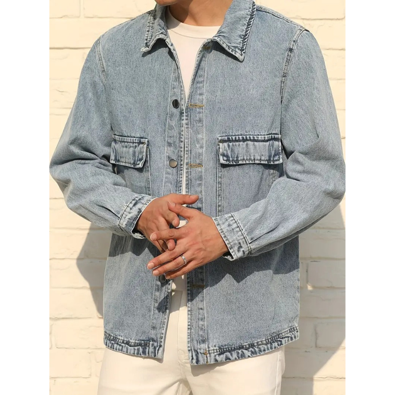 Heren Denim Jacket – Light Wash met Knoopsluiting