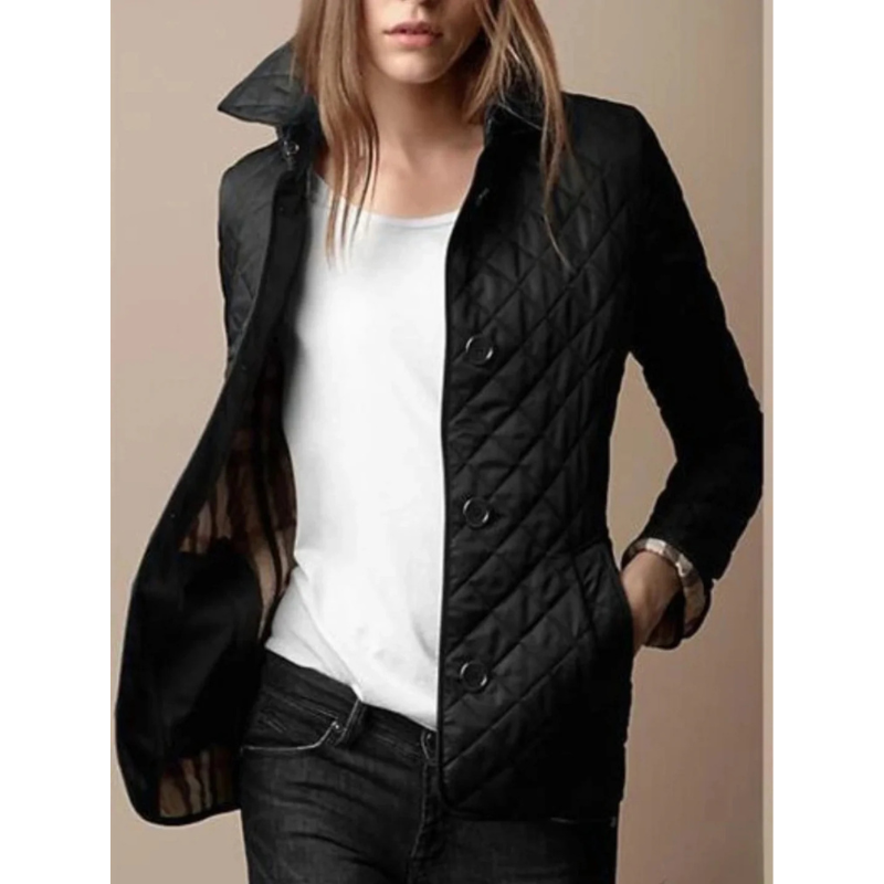 Quilted Damesjack met Omgeslagen Kraag