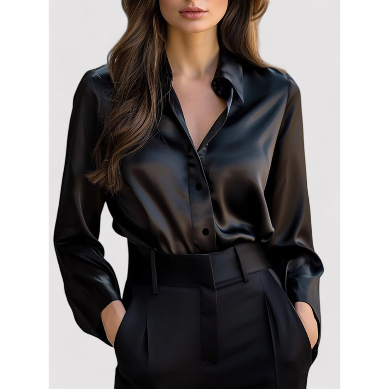 Verona Elegante Satijnen Damesblouse met Lange Mouwen