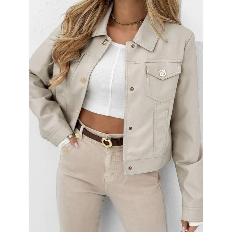 Dames Cropped Jas met Gouden Knopen – Beige