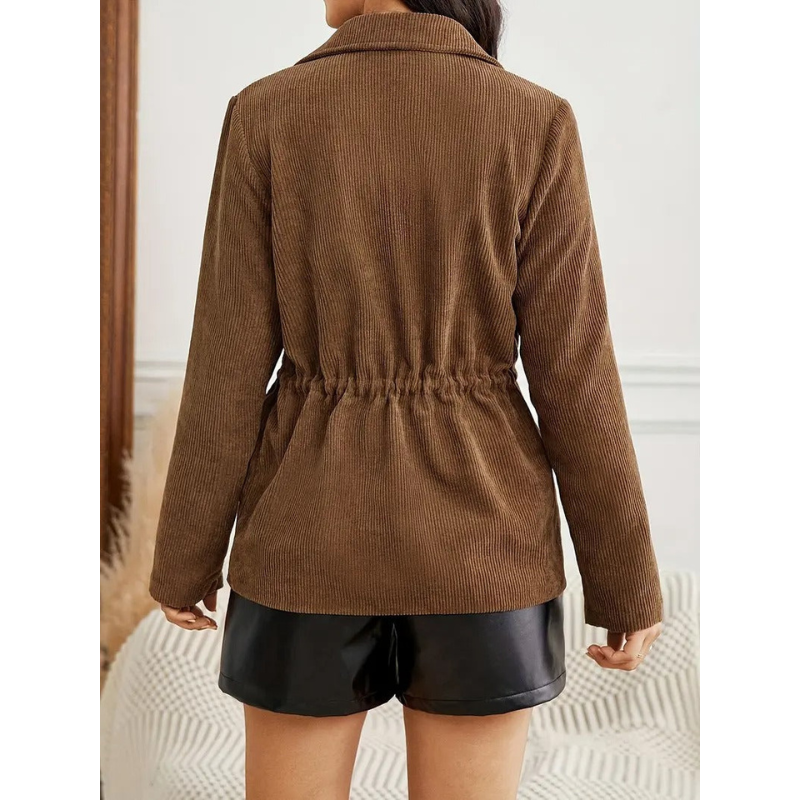 Dames Corduroy Jas met Ceintuur – Bruin