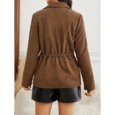Dames Corduroy Jas met Ceintuur – Bruin