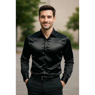 Heren Overhemd – Slim Fit Satijn met Lange Mouwen