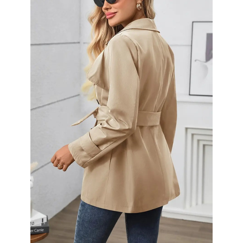 Dames Trenchcoat met Ceintuur – Khaki Double-Breasted
