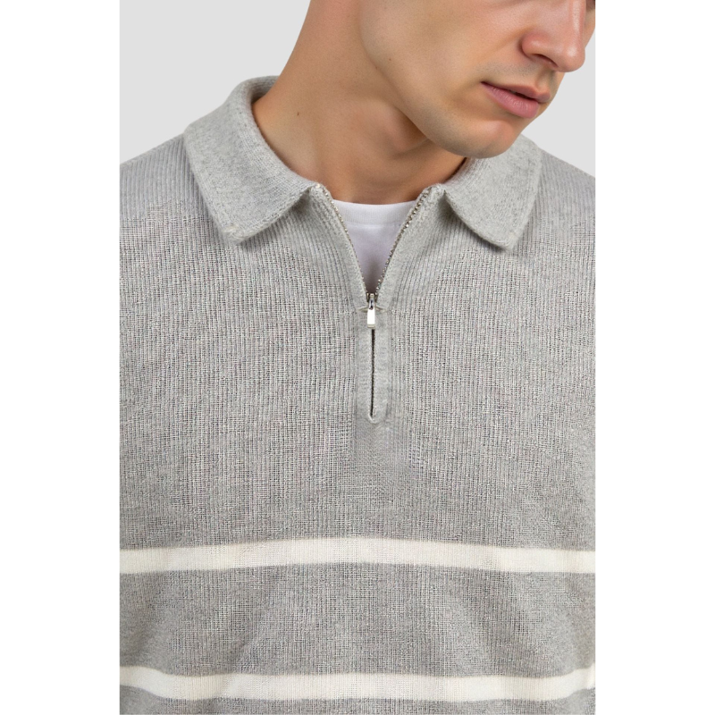 Stijn Gestreepte Zip Sweater – Wolmix