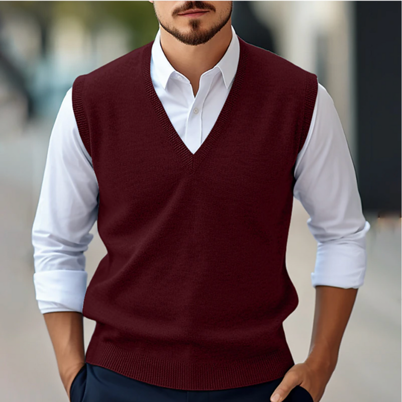 Heren Mouwloze Trui – V-Hals Gebreid Vest Look