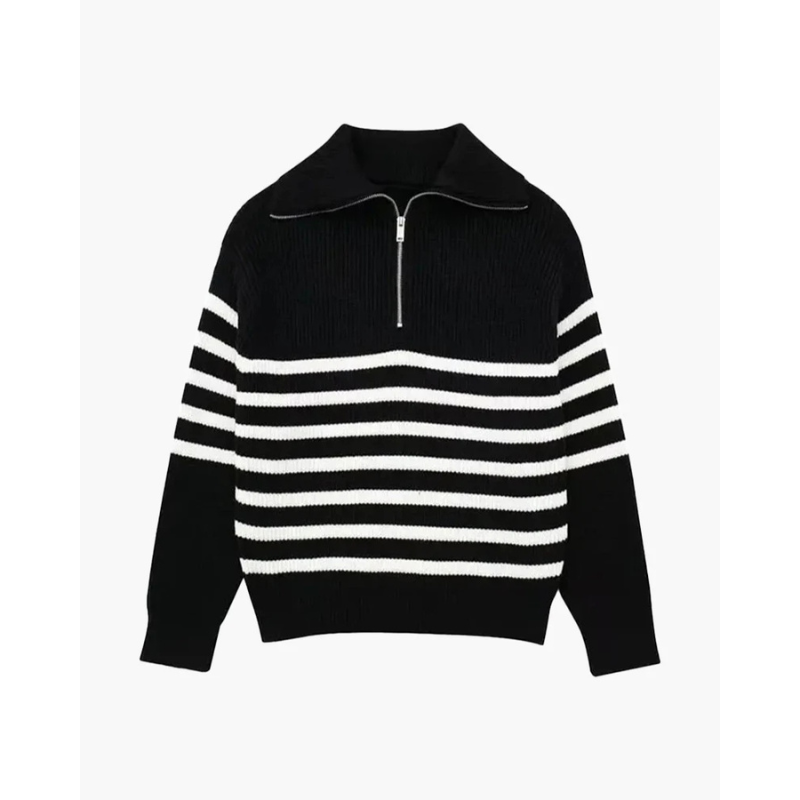 Gestreepte Gebreide Zip-Up Trui