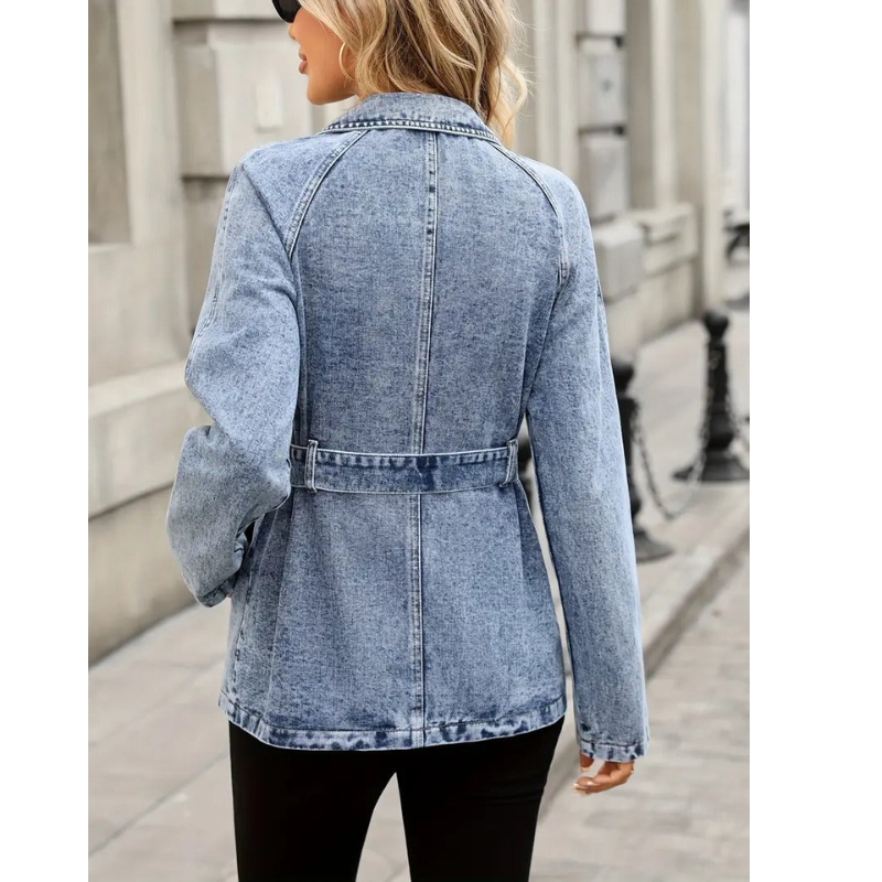 Dames Denim Jas met Ceintuur – Acid Wash