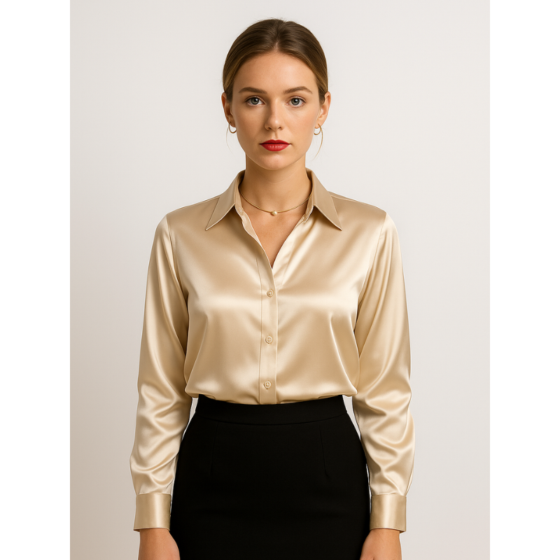 Satijnen Dames Blouse met Knopen – Elegant & Tijdloos