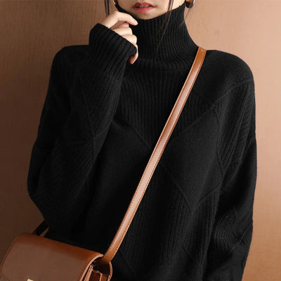 Dames Gebreide Trui met Hoge Kraag – Warm & Oversized Elegance