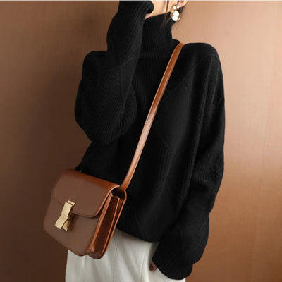 Dames Gebreide Trui met Hoge Kraag – Warm & Oversized Elegance