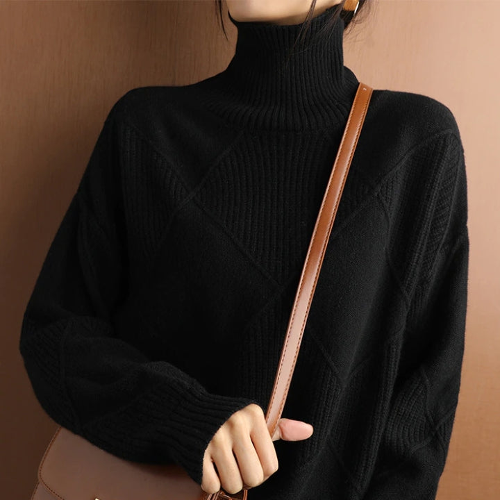 Dames Gebreide Trui met Hoge Kraag – Warm & Oversized Elegance