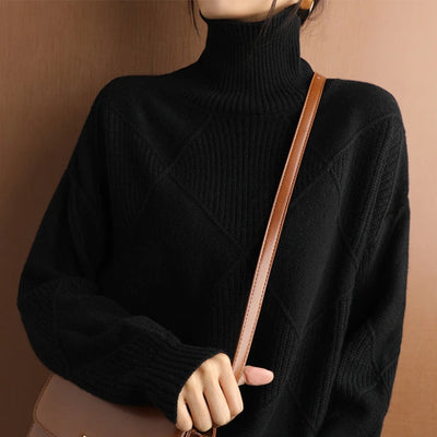 Dames Gebreide Trui met Hoge Kraag – Warm & Oversized Elegance