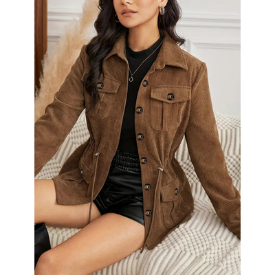 Dames Corduroy Jas met Ceintuur – Bruin