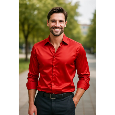 Heren Overhemd – Slim Fit Satijn met Lange Mouwen