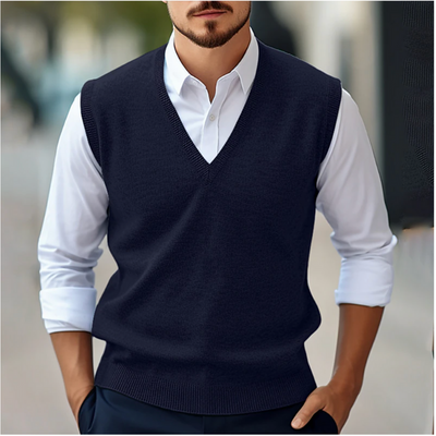 Heren Mouwloze Trui – V-Hals Gebreid Vest Look