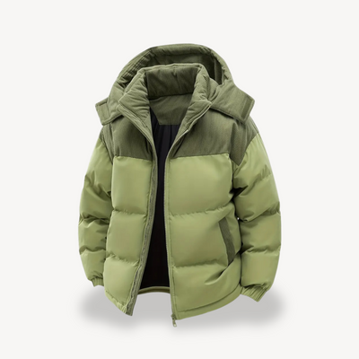 Heren Puffer Jas met Corduroy Capuchon – Warm en Stijlvol