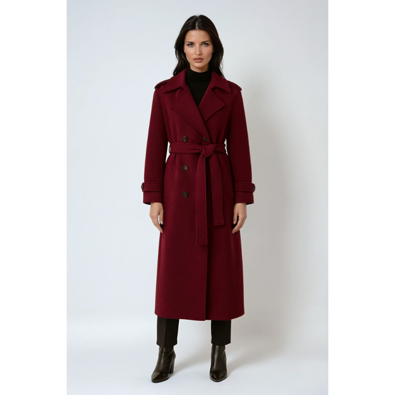 Serena Burgundy Winterjas Dames – Met Ceintuur