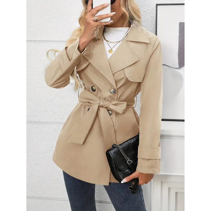 Dames Trenchcoat met Ceintuur – Khaki Double-Breasted