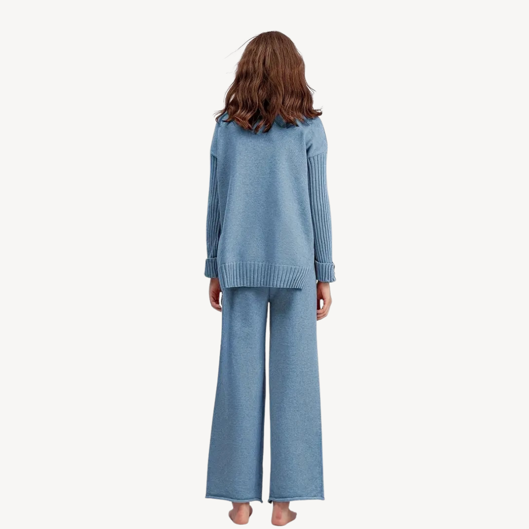 Dames Gebreide Set – Coltrui & Wijde Pantalon in Knitwear