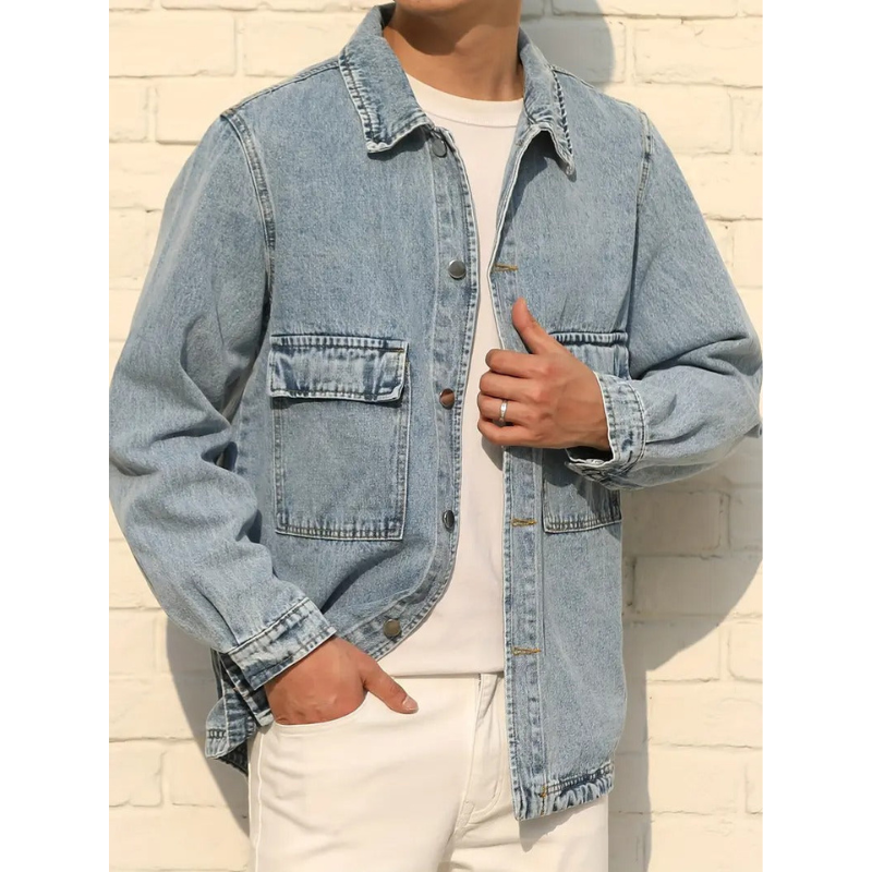 Heren Denim Jacket – Light Wash met Knoopsluiting
