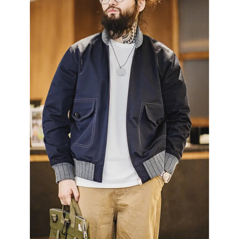 Heren Bomberjack – Navy Blauw met Contrasterende Boorden