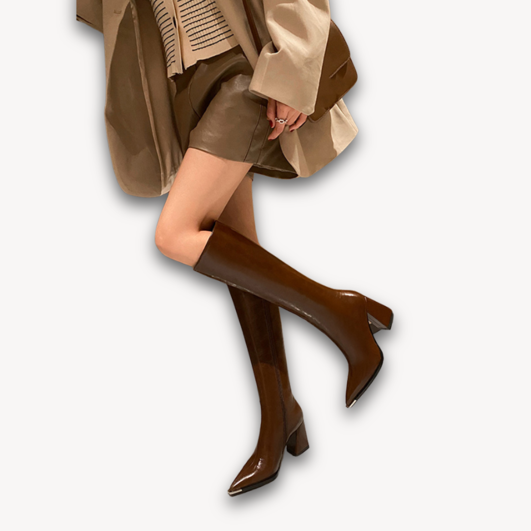 Dames Leren Kniehoge Laarzen – Pointed Toe & Tijdloze Elegantie