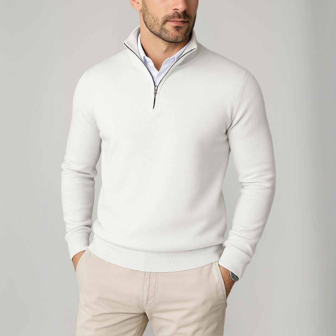 Heren Katoenen Quarter-Zip Trui – Slim Fit