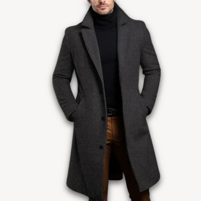 Heren Lange Overcoat – Slim Fit Wolmix Winterjas