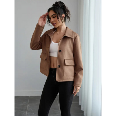 Dames Bruine Jas met Knoopsluiting – Contrastknopen