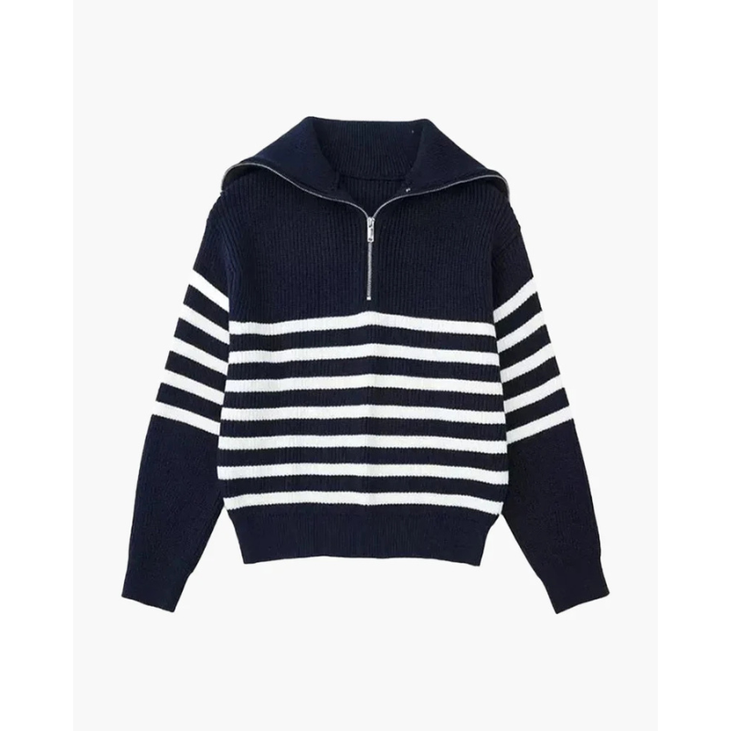 Gestreepte Gebreide Zip-Up Trui
