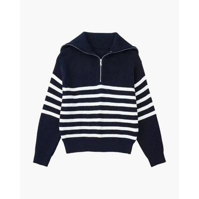 Gestreepte Gebreide Zip-Up Trui