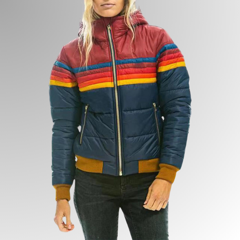 Dames Waterdichte Pufferjas met Capuchon – Kleurblok Winterjas