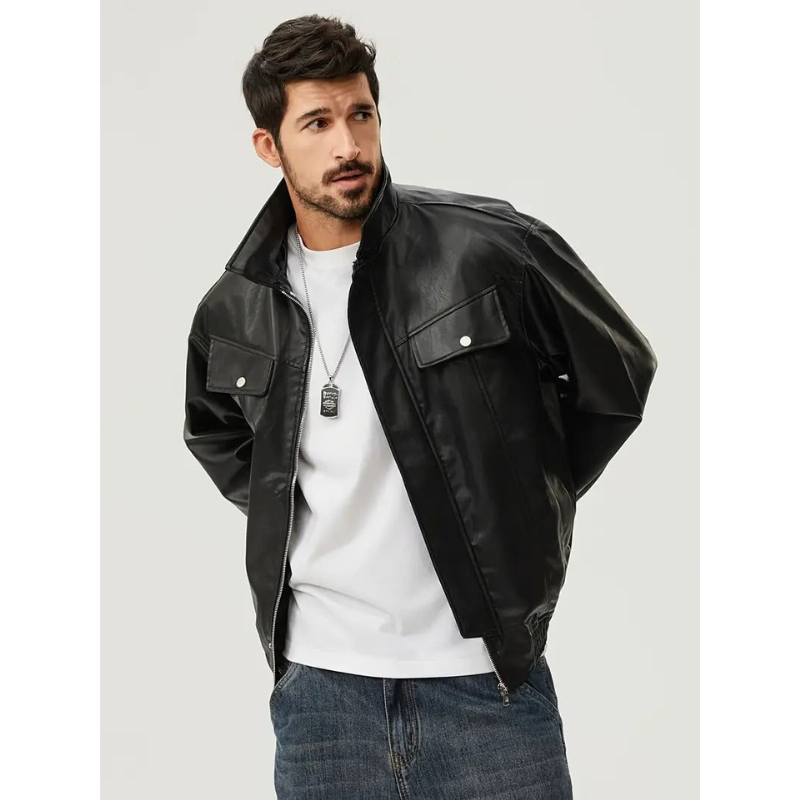 Heren Biker Jacket – Moderne Leren Look met Ritsluiting